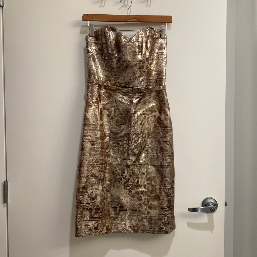 Badgley Mischka Metallic Gold Strapless Dress